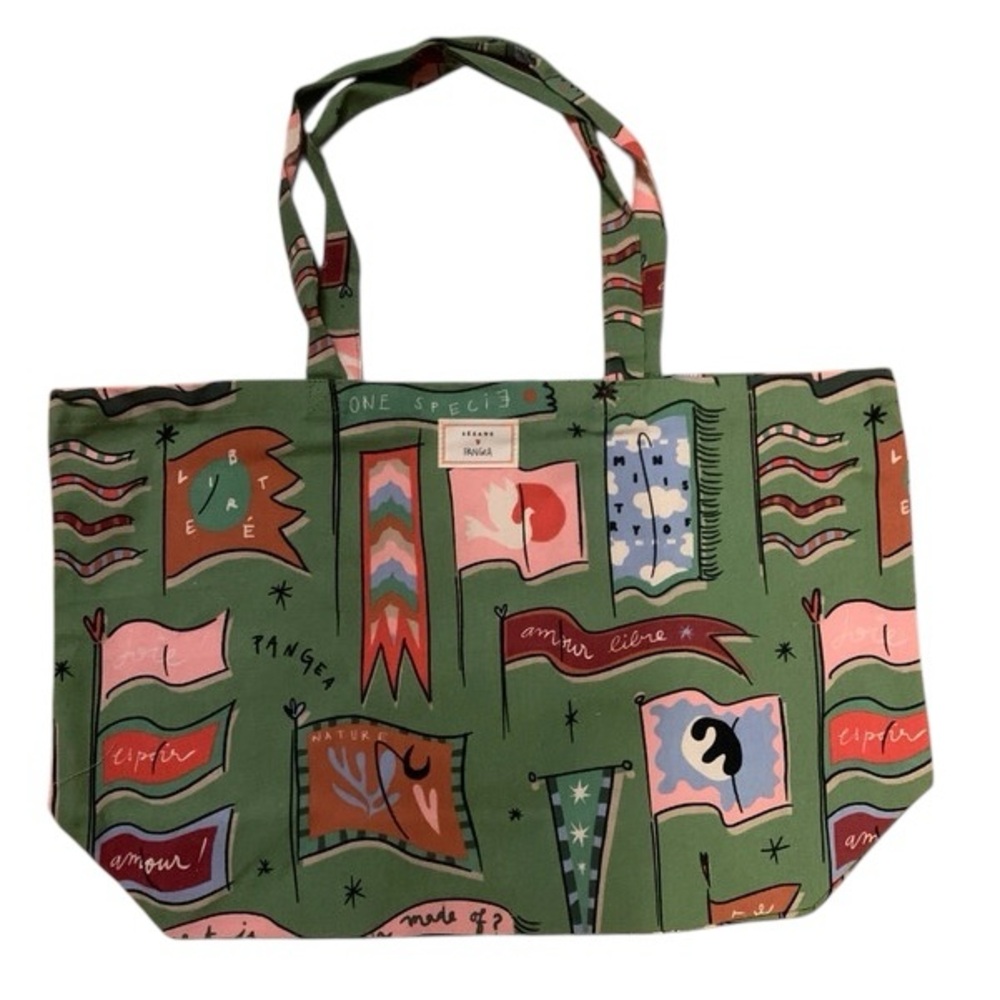 Sézane x Pangea Tote Bag Drapeau Fond Vert - NWT - Picture 9 of 10